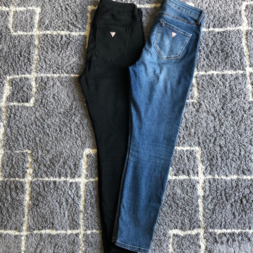 Two (2) High rise women Guess jeans (black & blue)